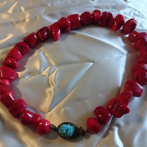 Red and Turquoise Beaded Necklace